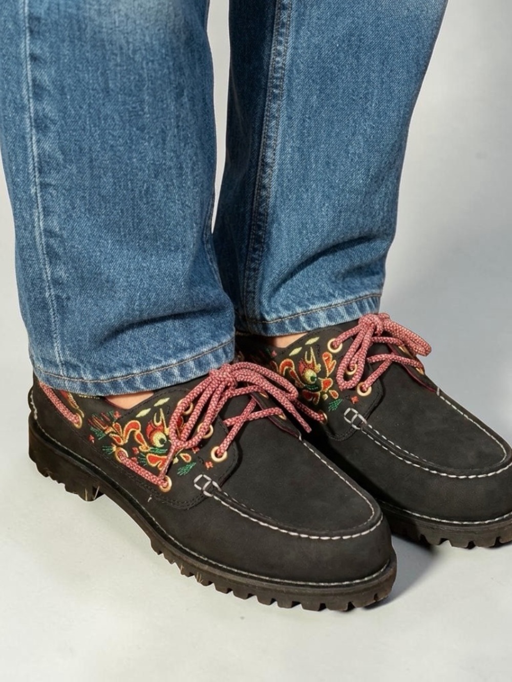 Women’s Timberland Shoes with Floral Trim and Pink Laces